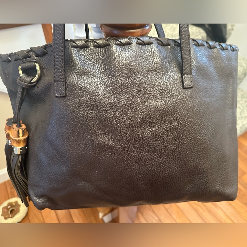 Gucci Brown Leather Shoulder Tote with Tassel